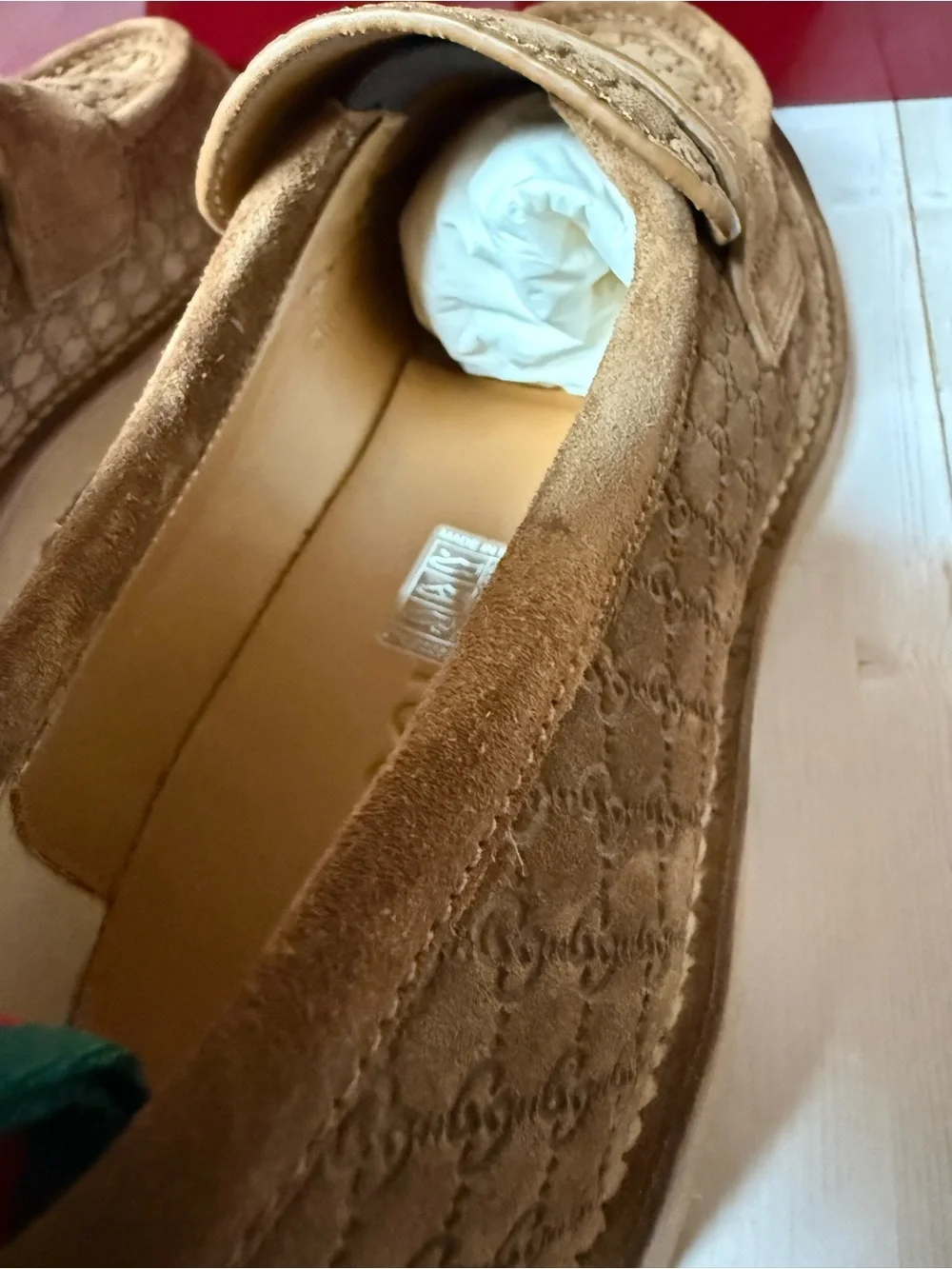Gucci Luxury Suede Microguccissima Loafers Nocciola Brown Sz 8.5G / 9US